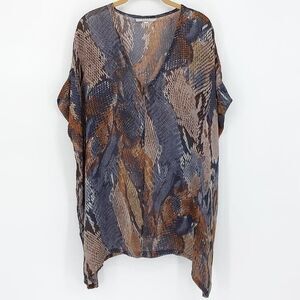 Bryn Walker Top 100% Silk Sheer Oversized Sz S Cap Sleeve Made in USA Lagenlook